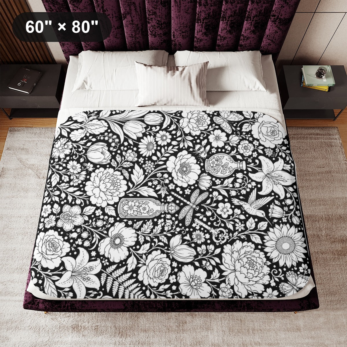 Botanical Garden Sherpa Blanket kit shown in a lifestyle mockup - 60" × 80"