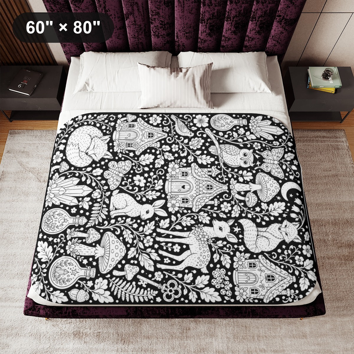 Enchanted Woodland Sherpa Blanket kit shown in a lifestyle mockup - 60" × 80"