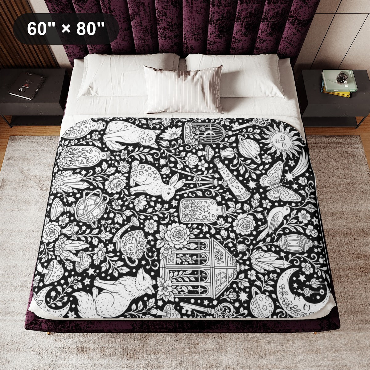 Celestial Fantasy Sherpa Blanket kit shown in a lifestyle mockup - 60" × 80"