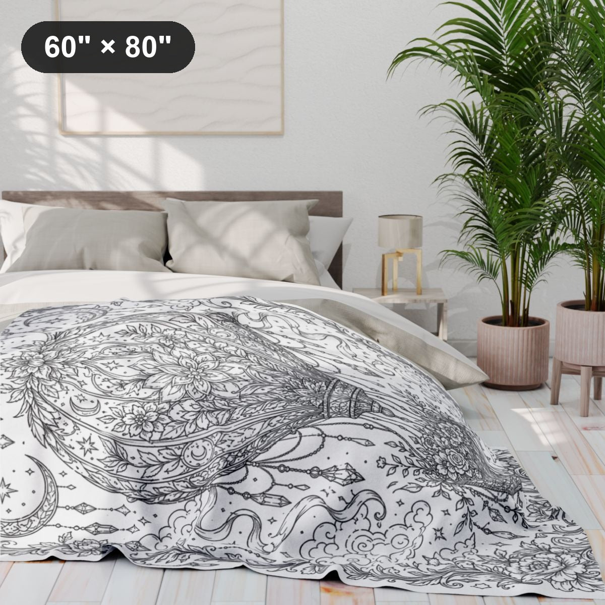 Celestial Hot Air Balloon Fleece Blanket kit shown in a lifestyle mockup - 60" × 80"