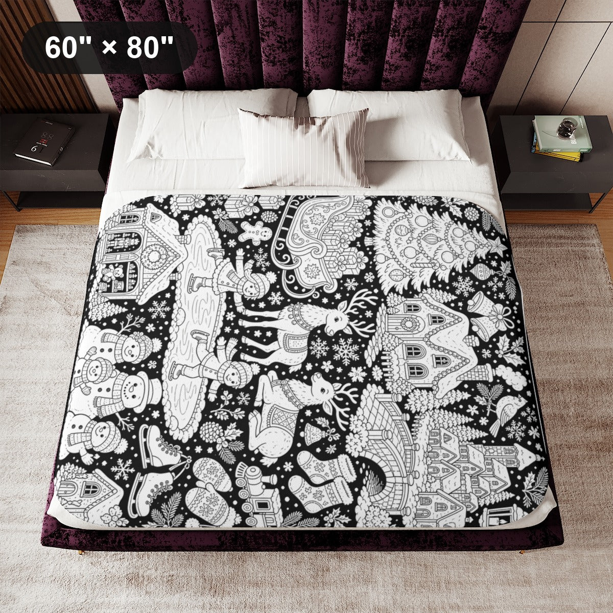 Christmas Winter Wonderland Sherpa Blanket kit shown in a lifestyle mockup - 60" × 80"