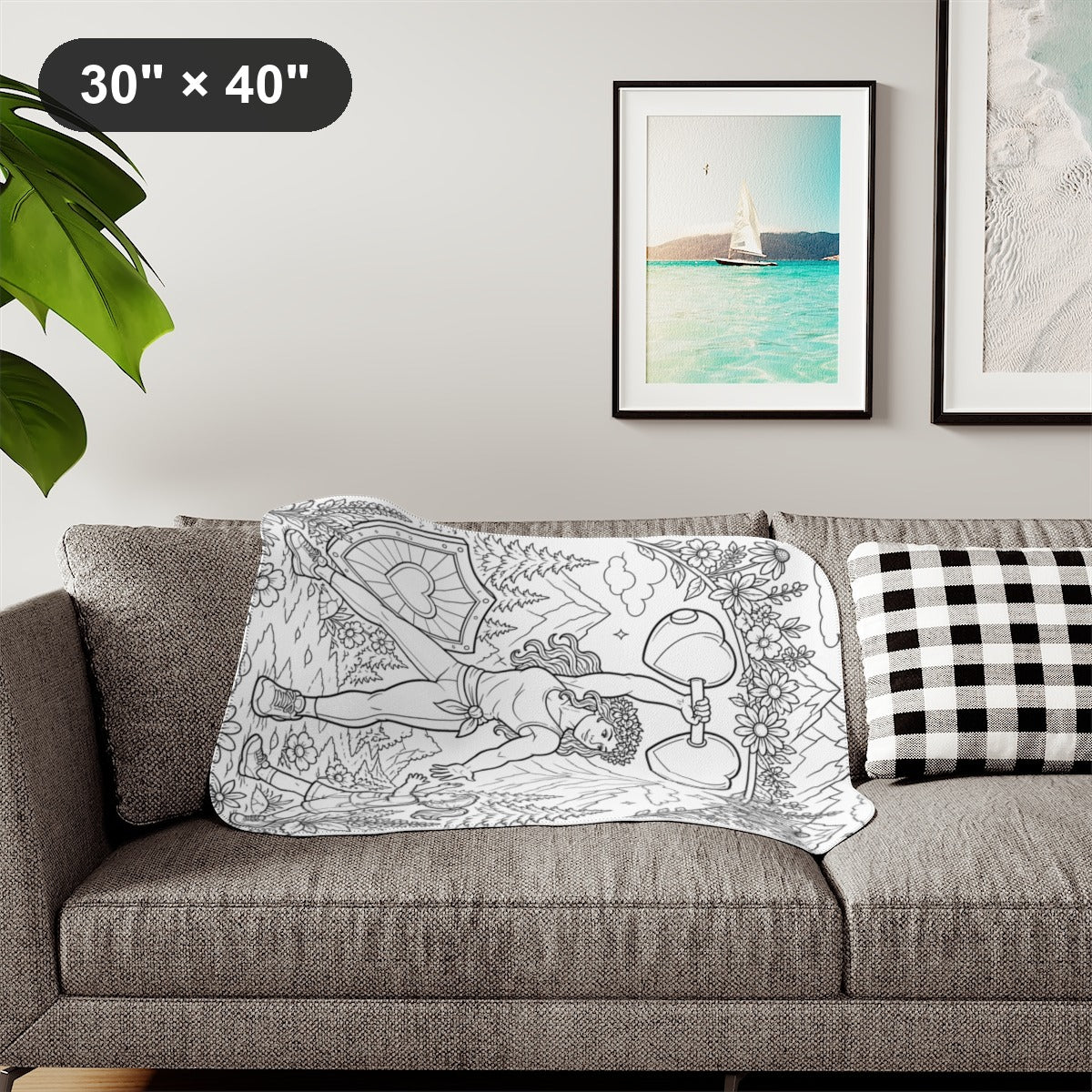 Strong Mom Sherpa Blanket kit shown in a lifestyle mockup - styled in a living room - 30" × 40"