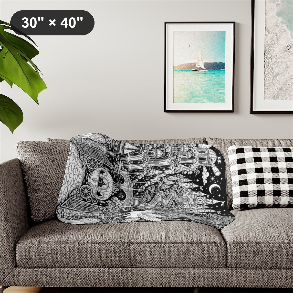 Enchanted Castle Kingdom Sherpa Blanket kit shown in a lifestyle mockup - styled in a living room - 30" × 40"