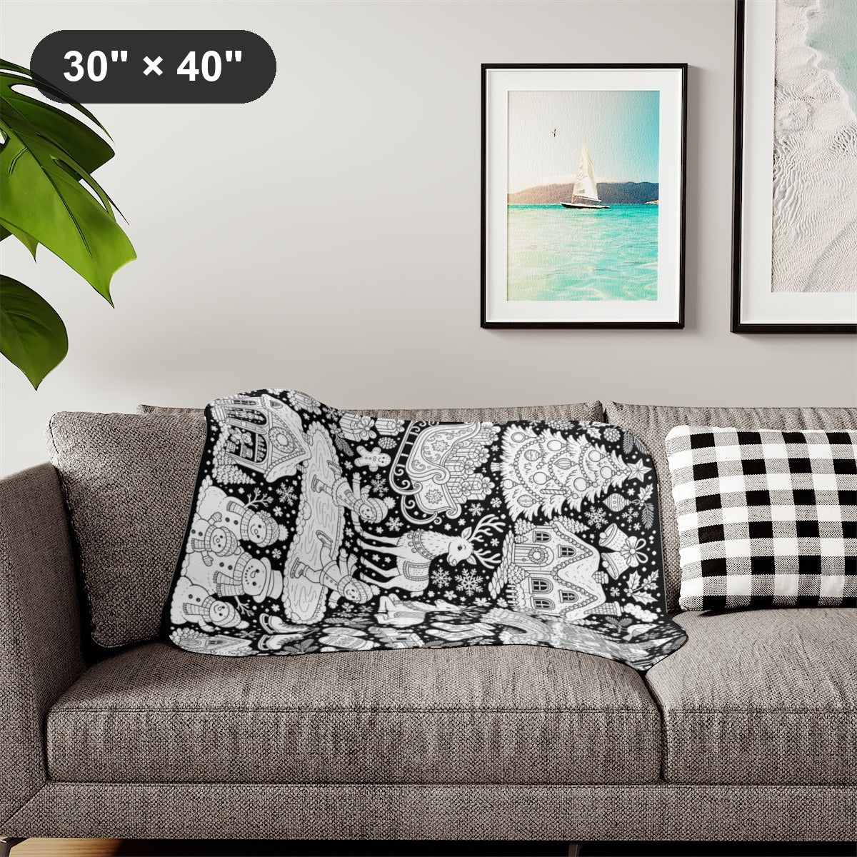 Christmas Winter Wonderland Sherpa Blanket kit shown in a lifestyle mockup - styled in a living room - 30" × 40"