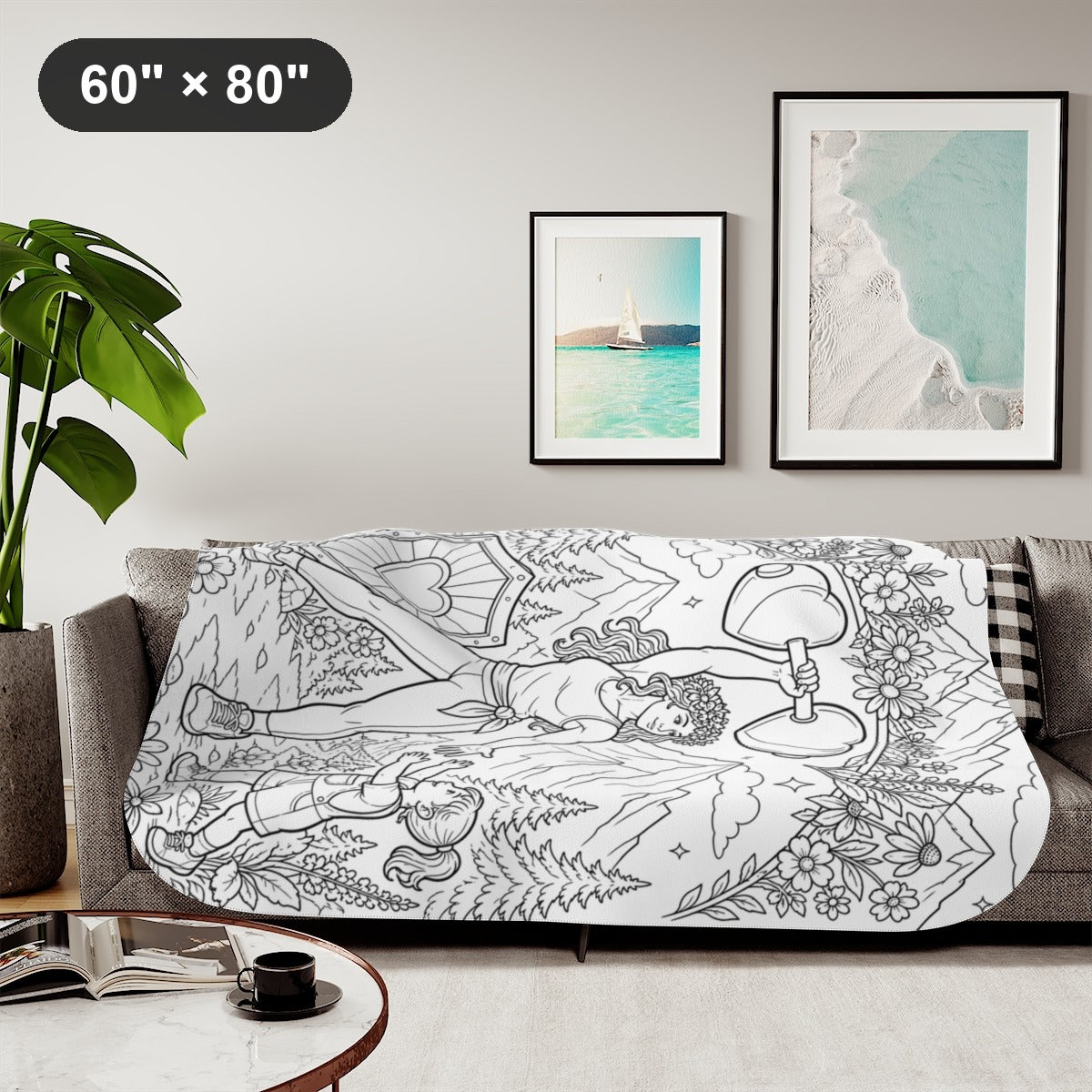Strong Mom Sherpa Blanket kit shown in a lifestyle mockup - styled in a living room - 60" × 80"