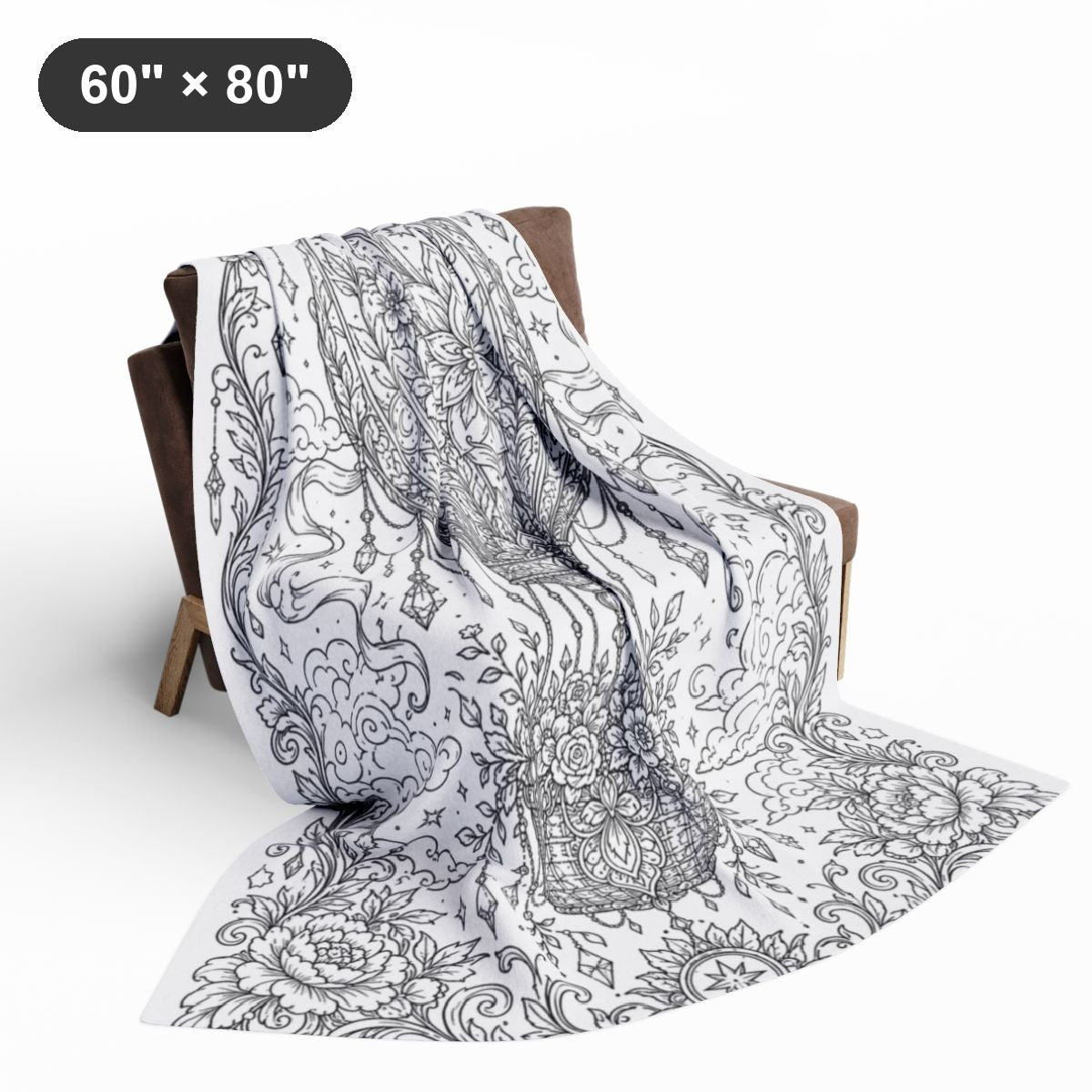 Celestial Hot Air Balloon Fleece Blanket kit shown in a lifestyle mockup - styled in a living room - 60" × 80"