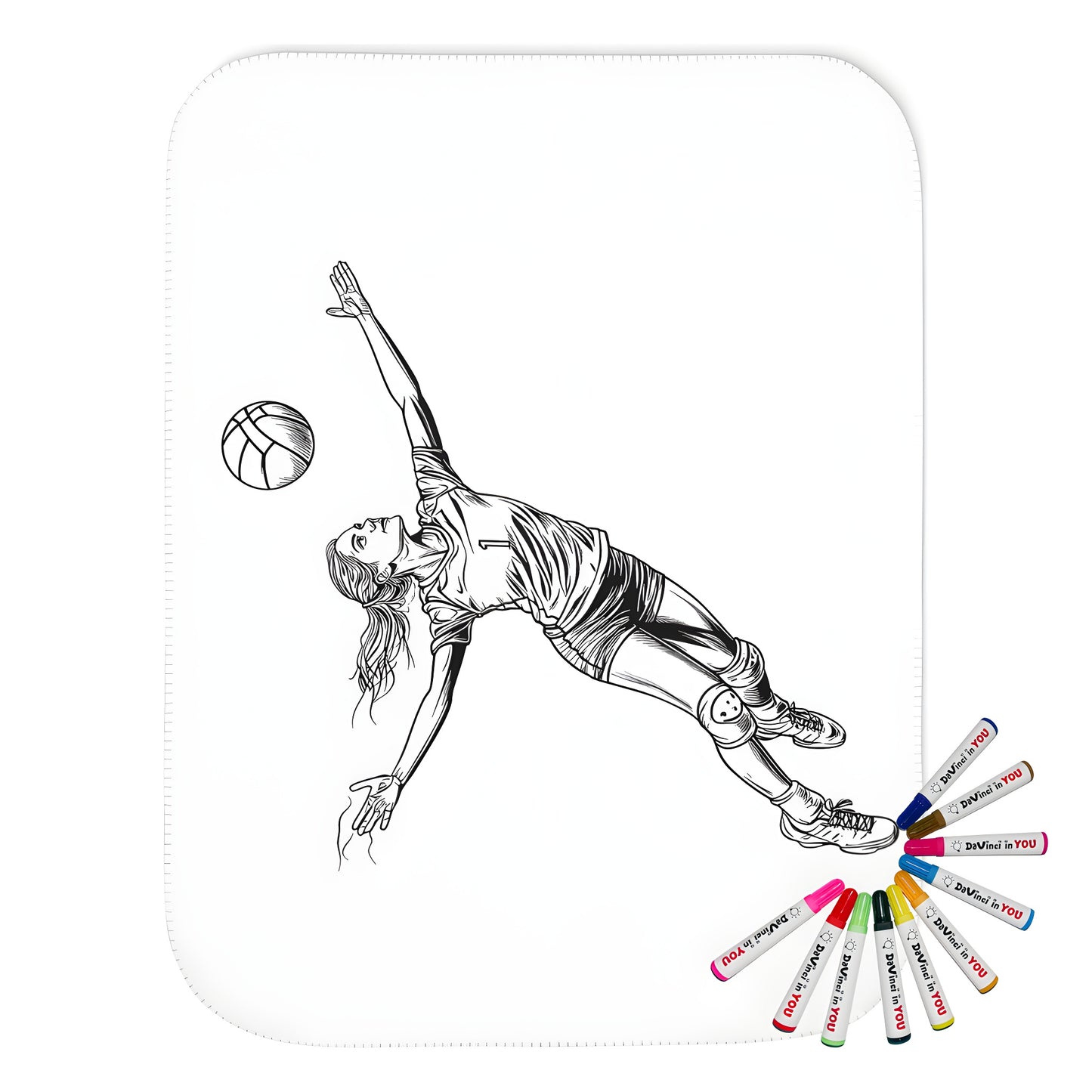 Blanket featuring a dynamic black and white illustration of a volleyball player jumping mid-air, perfect for sports enthusiasts, athletic decor, volleyball fans, spike enthusiasts, or those who love the action of competitive sports.