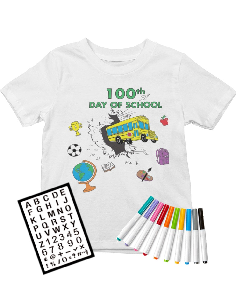 Kid's T-shirt Coloring Kit with 10 Fabric Markers - 100th Day of School