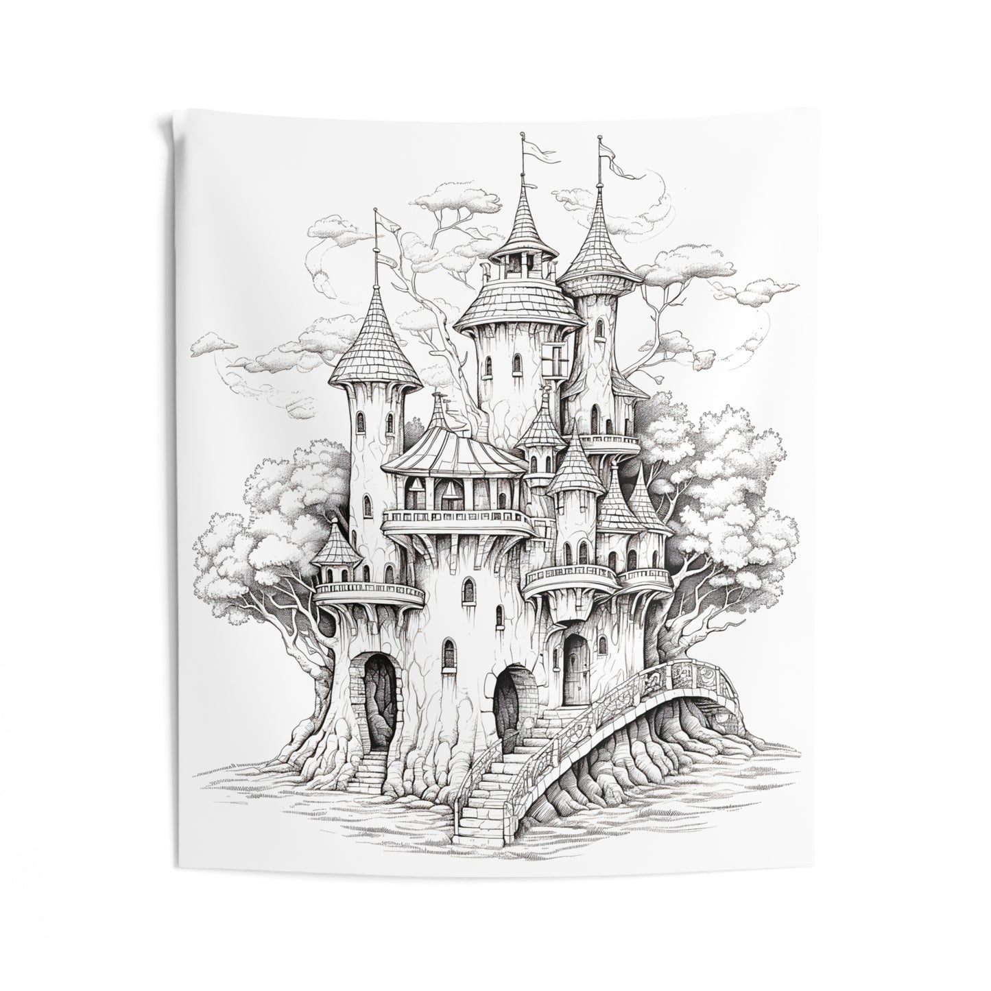 Indoor Wall Tapestries Coloring Kit with 10 Fabric Markers - Tree House Castle