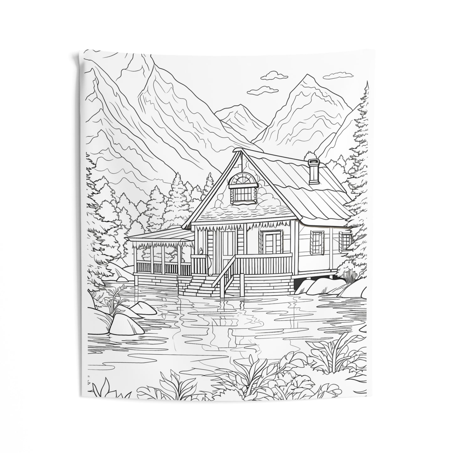 Indoor Wall Tapestries Coloring Kit with 10 Fabric Markers - Mountain Cabin