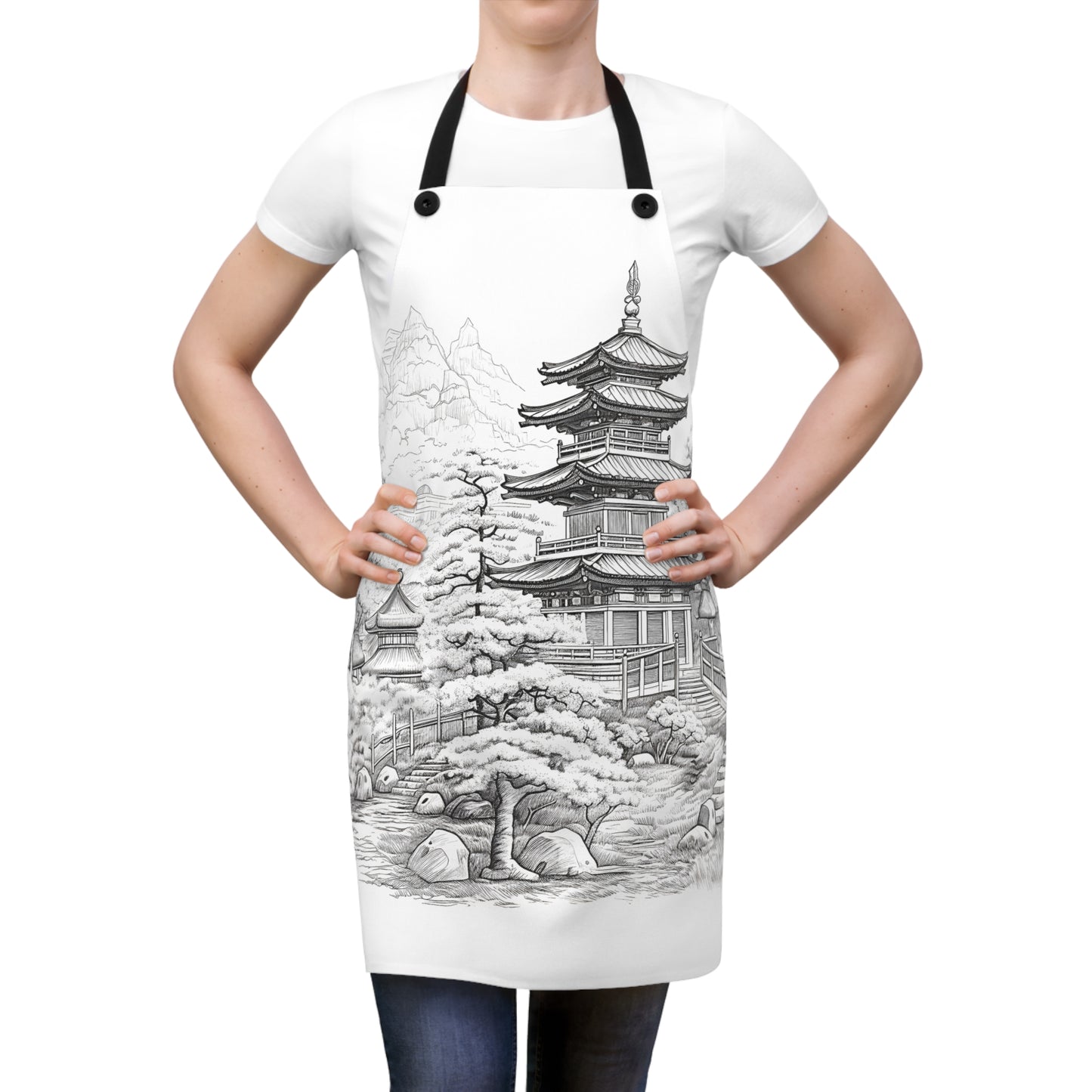 Apron Coloring Kit with 10 Fabric Markers - Traditional Japanese Pagoda