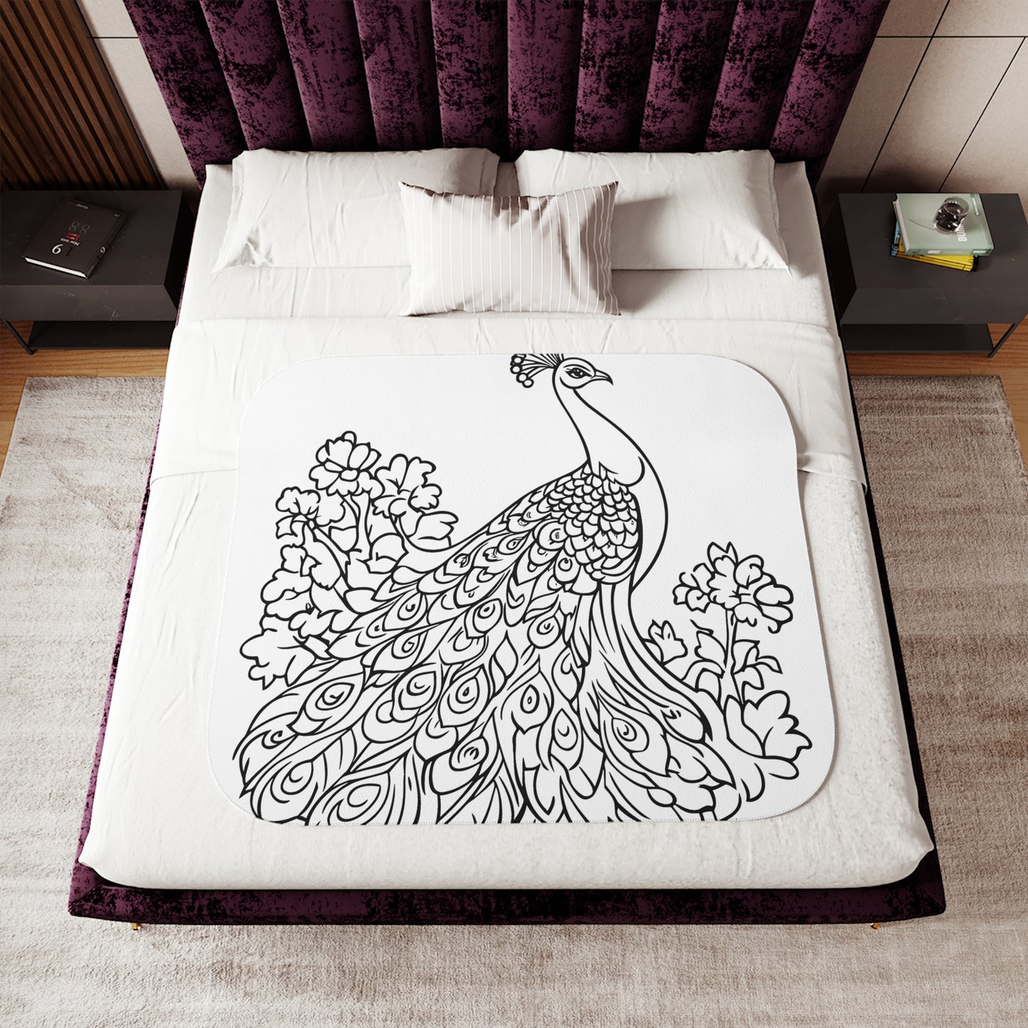 Blanket Coloring Kit with 10 Fabric Markers - Peacock Drawing