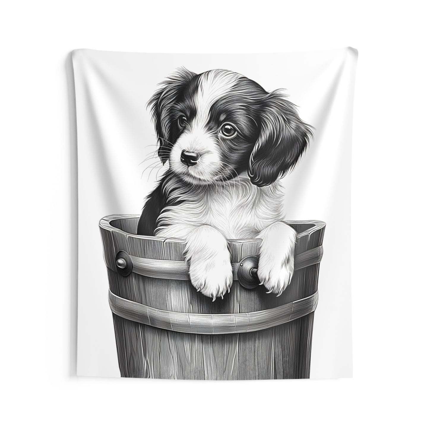 Indoor Wall Tapestries Coloring Kit with 10 Fabric Markers - Puppy in a Bucket