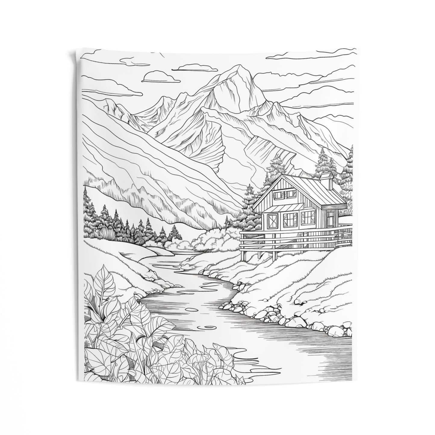 Indoor Wall Tapestries Coloring Kit with 10 Fabric Markers - Mountain Scene