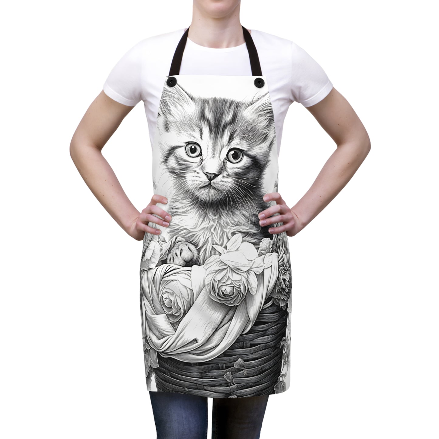 Apron Coloring Kit with 10 Fabric Markers - Kitten in a Basket