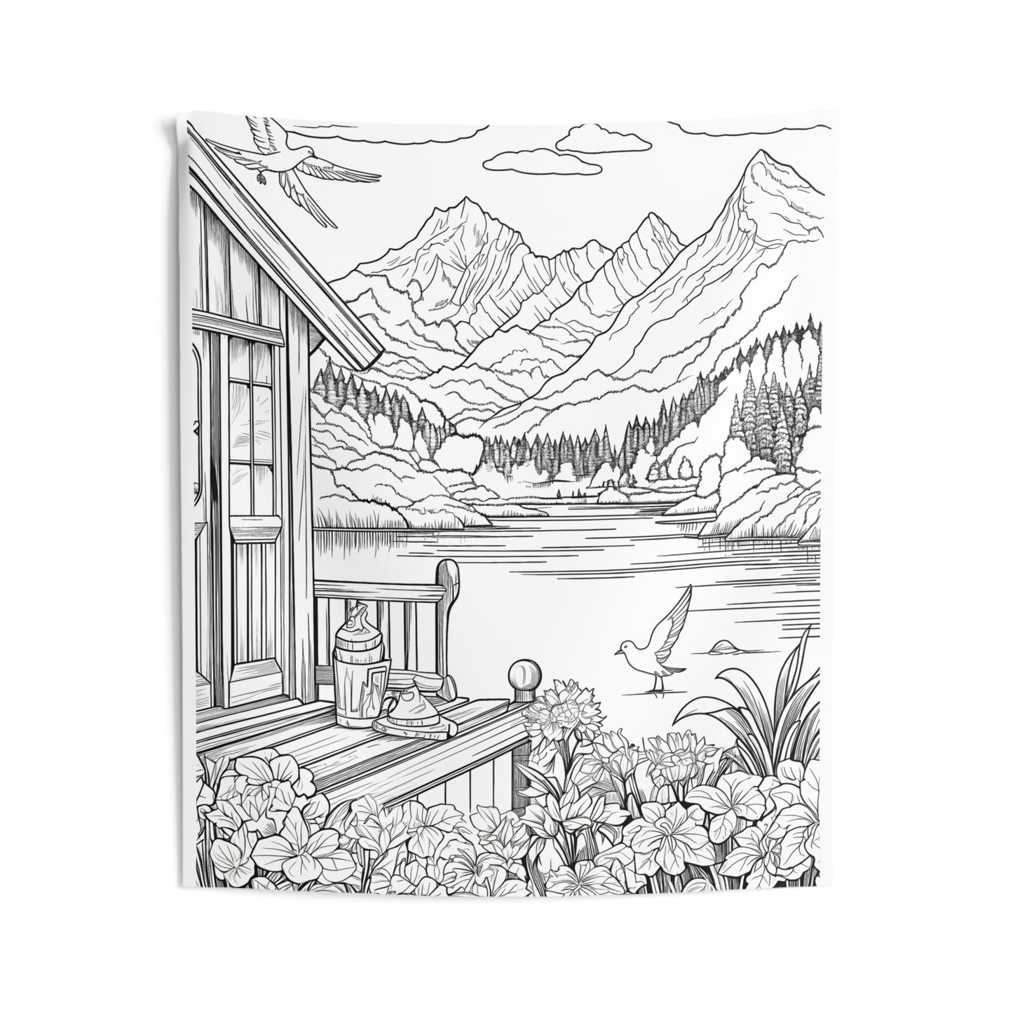 Indoor Wall Tapestries Coloring Kit with 10 Fabric Markers - Mountain Scenery