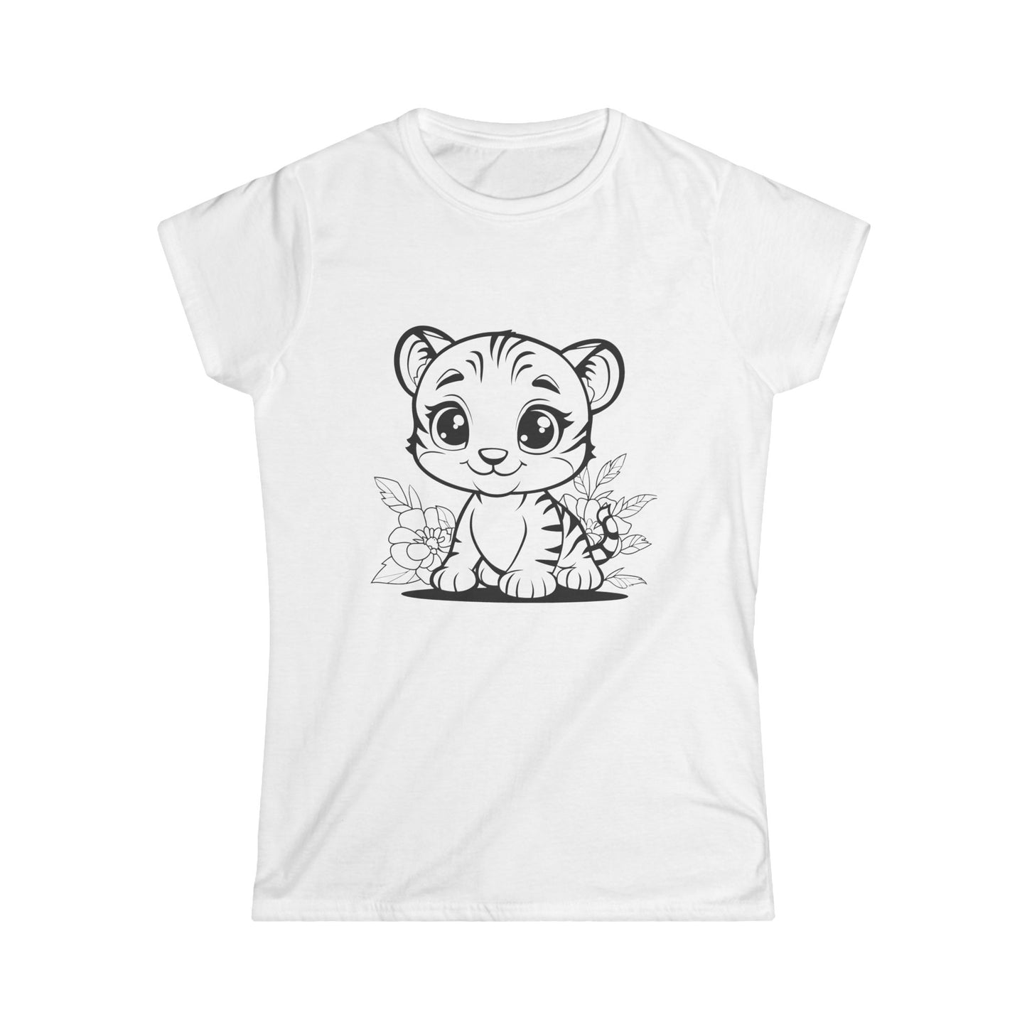 "Tiger cub graphic print on a white t-shirt"