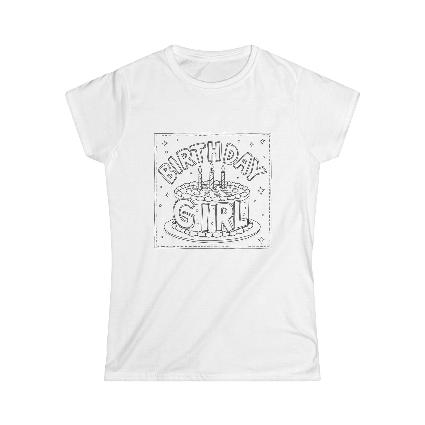 Birthday t-shirt featuring a hand-drawn cake design with the text "Happy Birthday 2nd Birthday Girl".