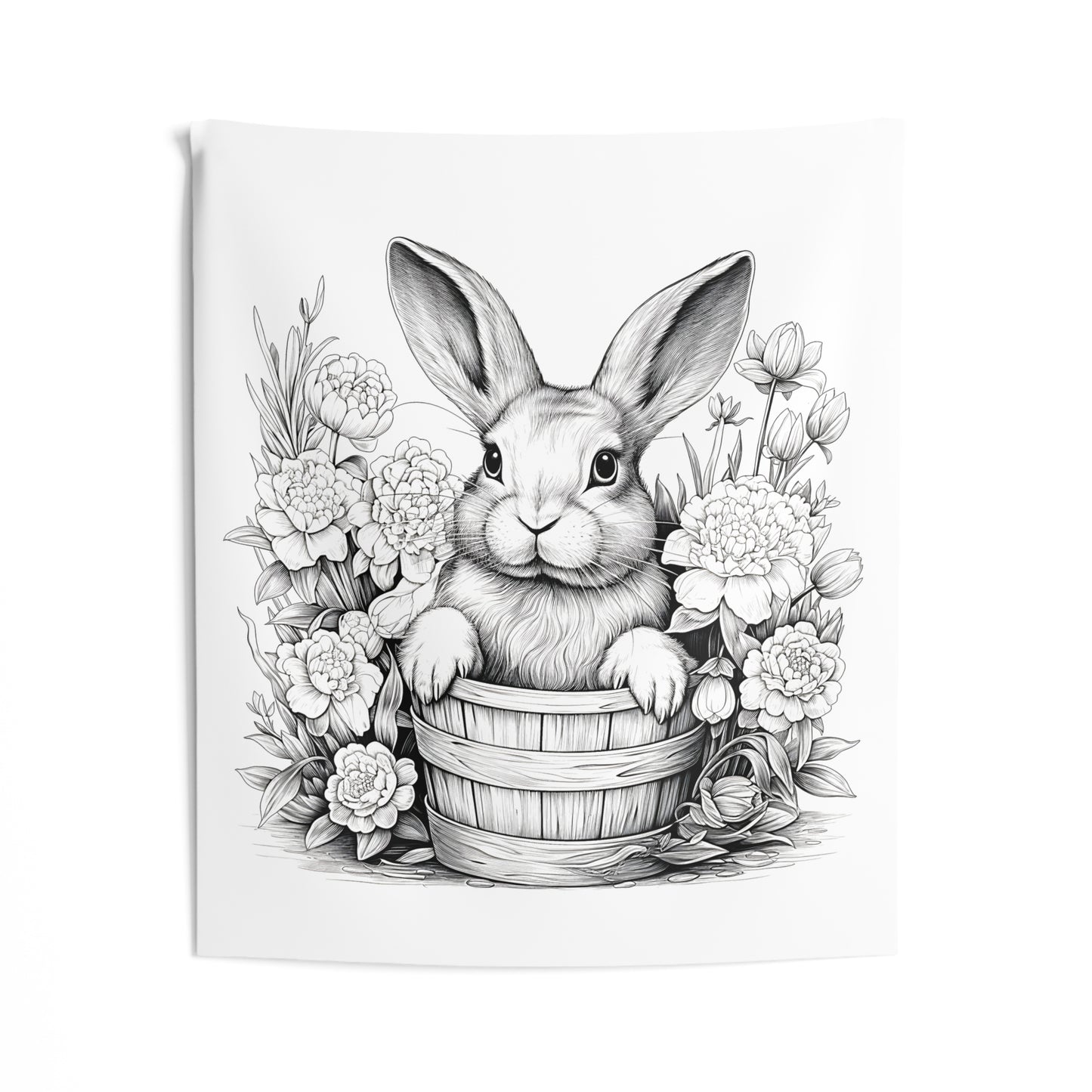 Indoor Wall Tapestries Coloring Kit with 10 Fabric Markers - Bunny in a Bucket with Flowers