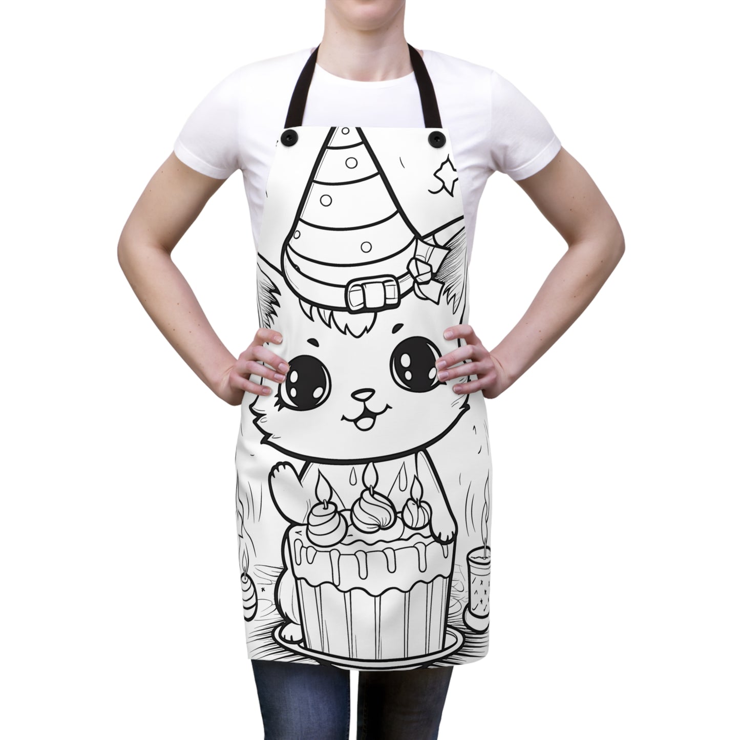 Apron Coloring Kit with 10 Fabric Markers - Cat Celebrating