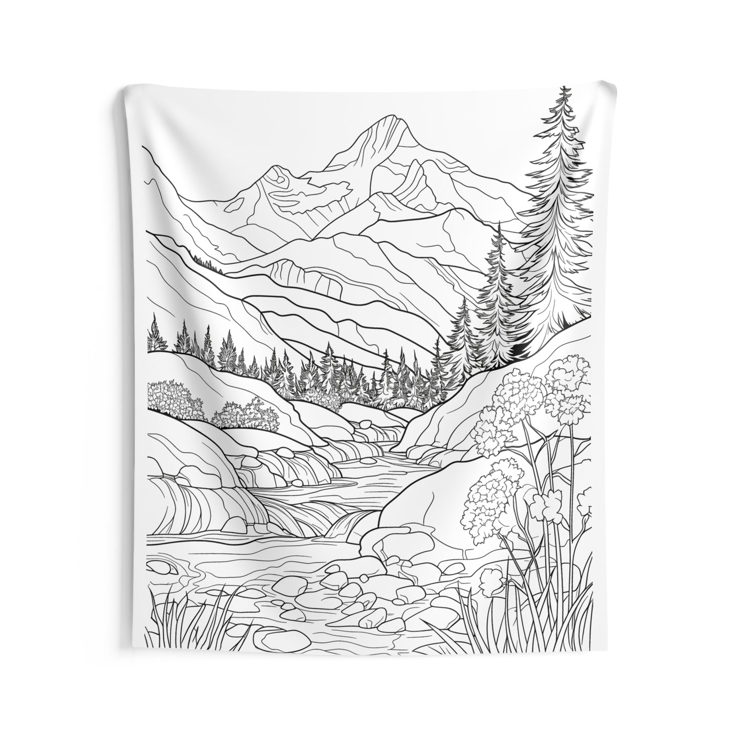 Indoor Wall Tapestries Coloring Kit with 10 Fabric Markers - Mountain Landscape