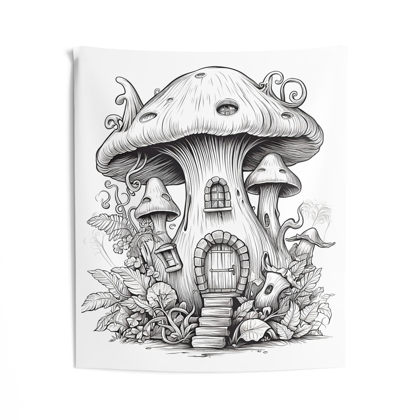 Indoor Wall Tapestries Coloring Kit with 10 Fabric Markers - Mushroom House