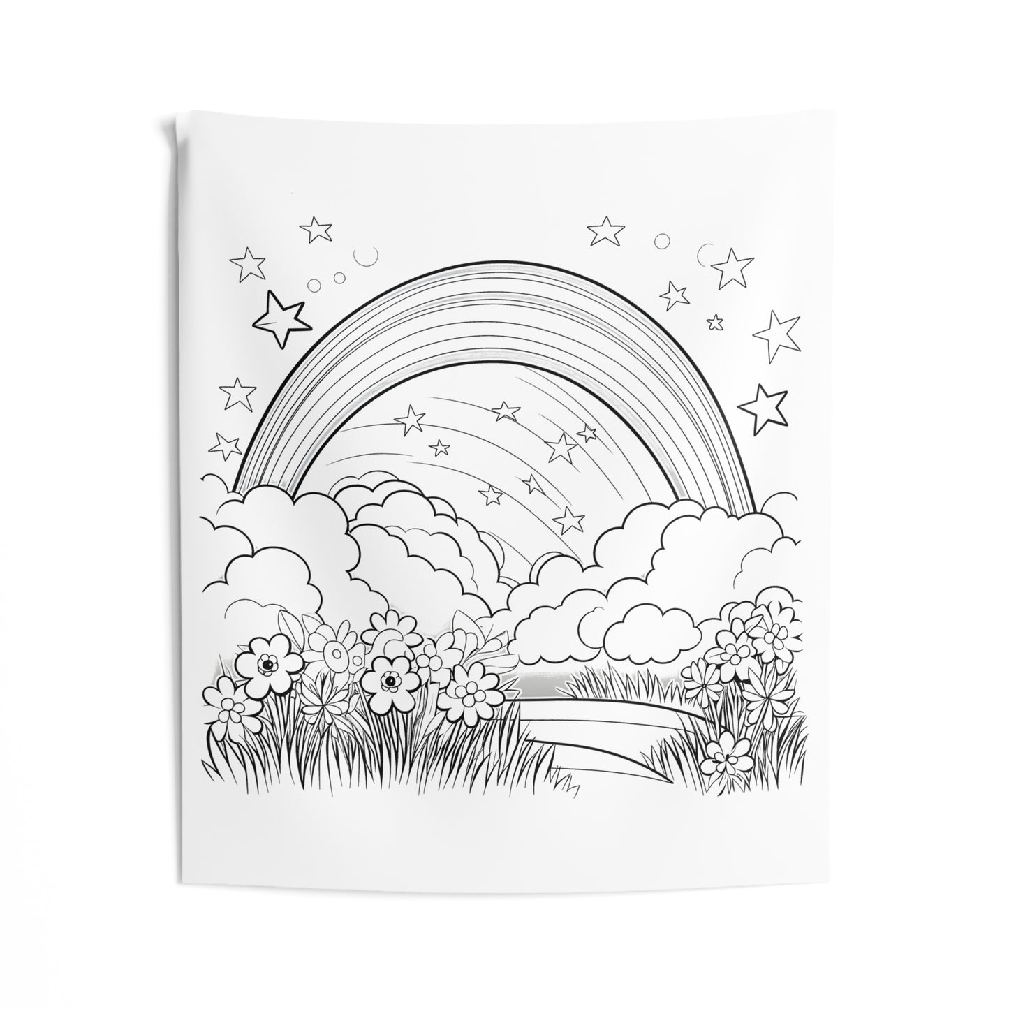 Indoor Wall Tapestries Coloring Kit with 10 Fabric Markers - Rainbow in Clouds