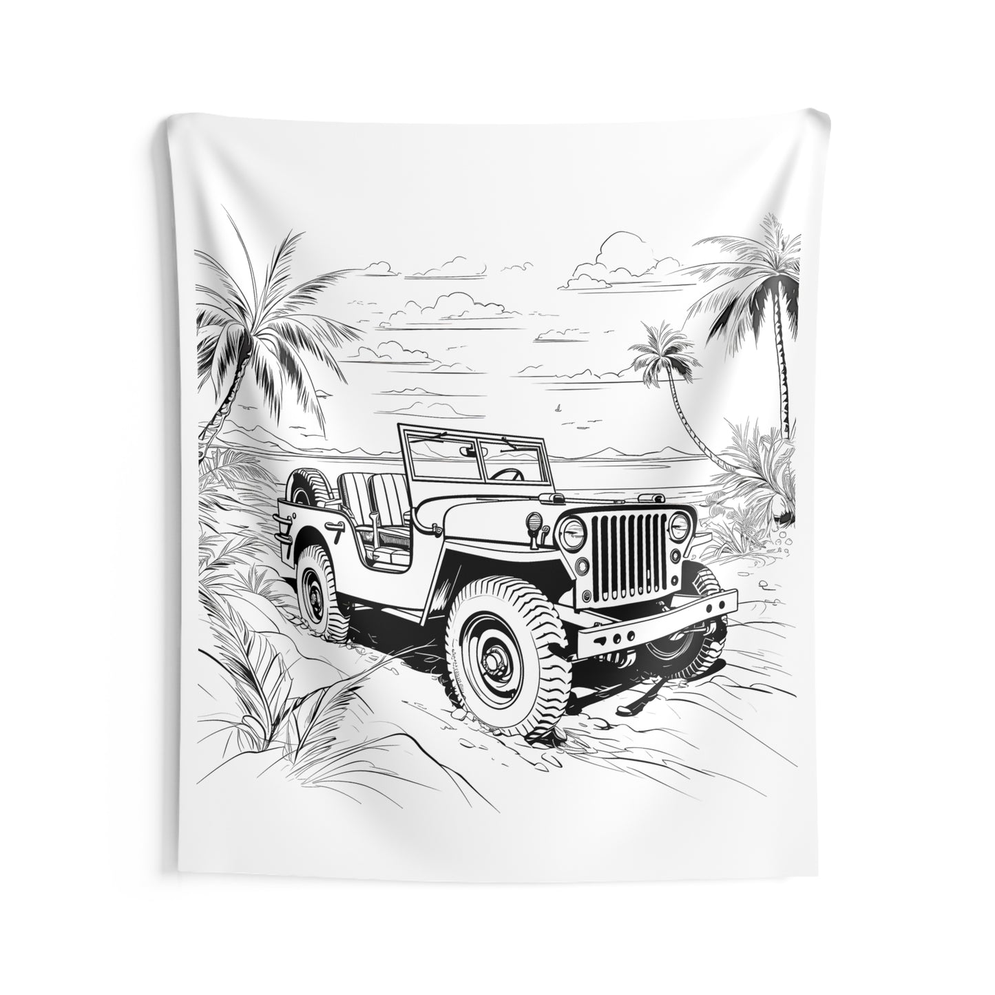 Indoor Wall Tapestries Coloring Kit with 10 Fabric Markers - Jeep on Beach