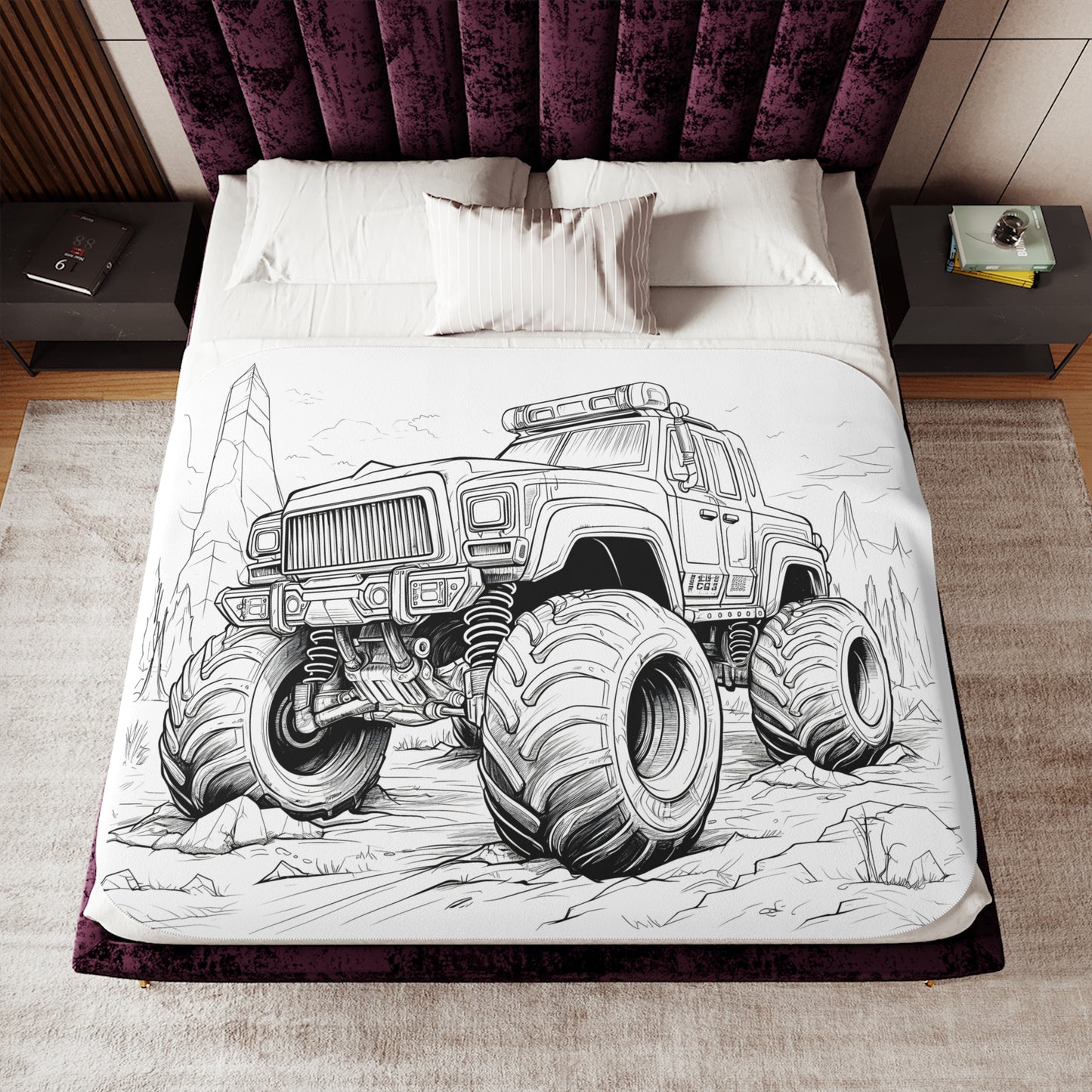 Blanket Coloring Kit with 10 Fabric Markers - Monster Truck