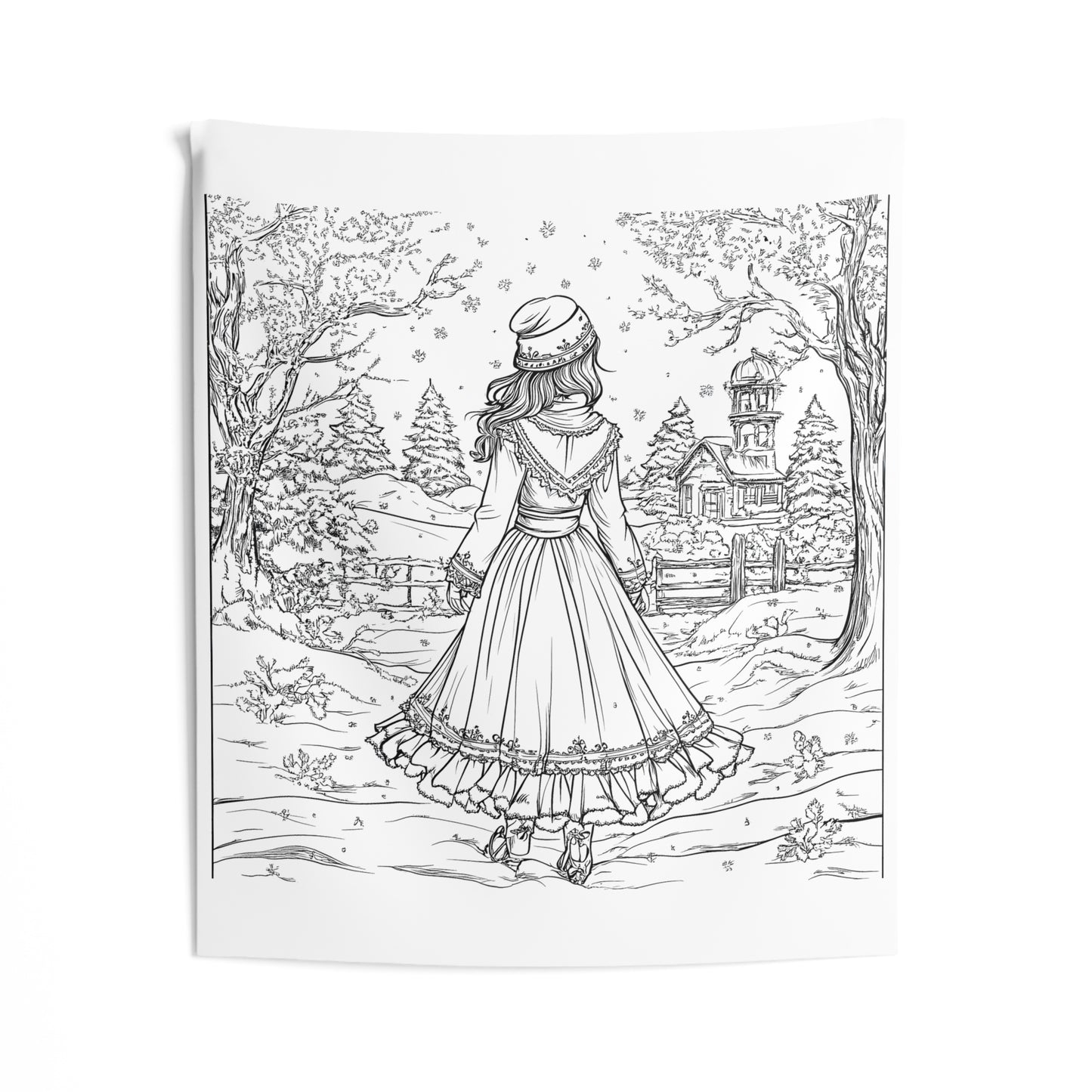 Indoor Wall Tapestries Coloring Kit with 10 Fabric Markers - Winter Scene