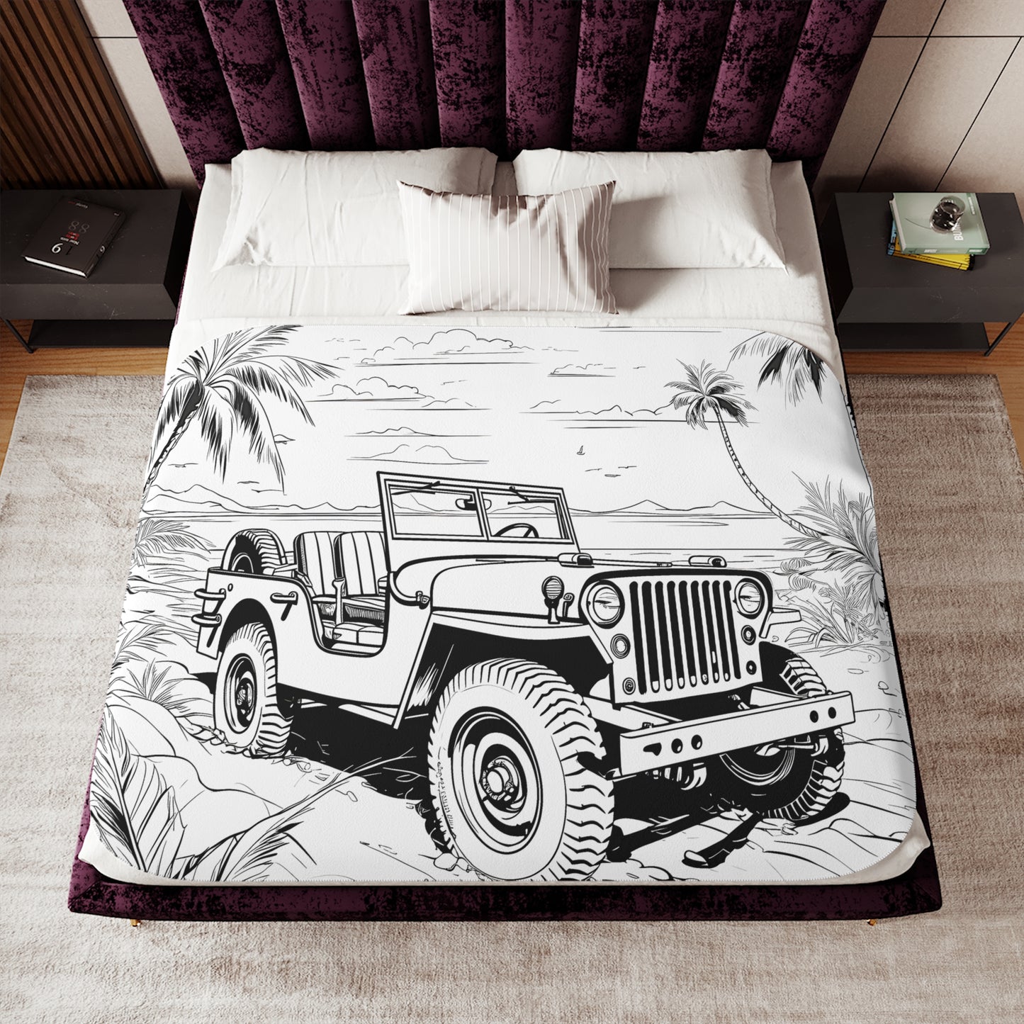 Blanket Coloring Kit with 10 Fabric Markers - Jeep on Beach