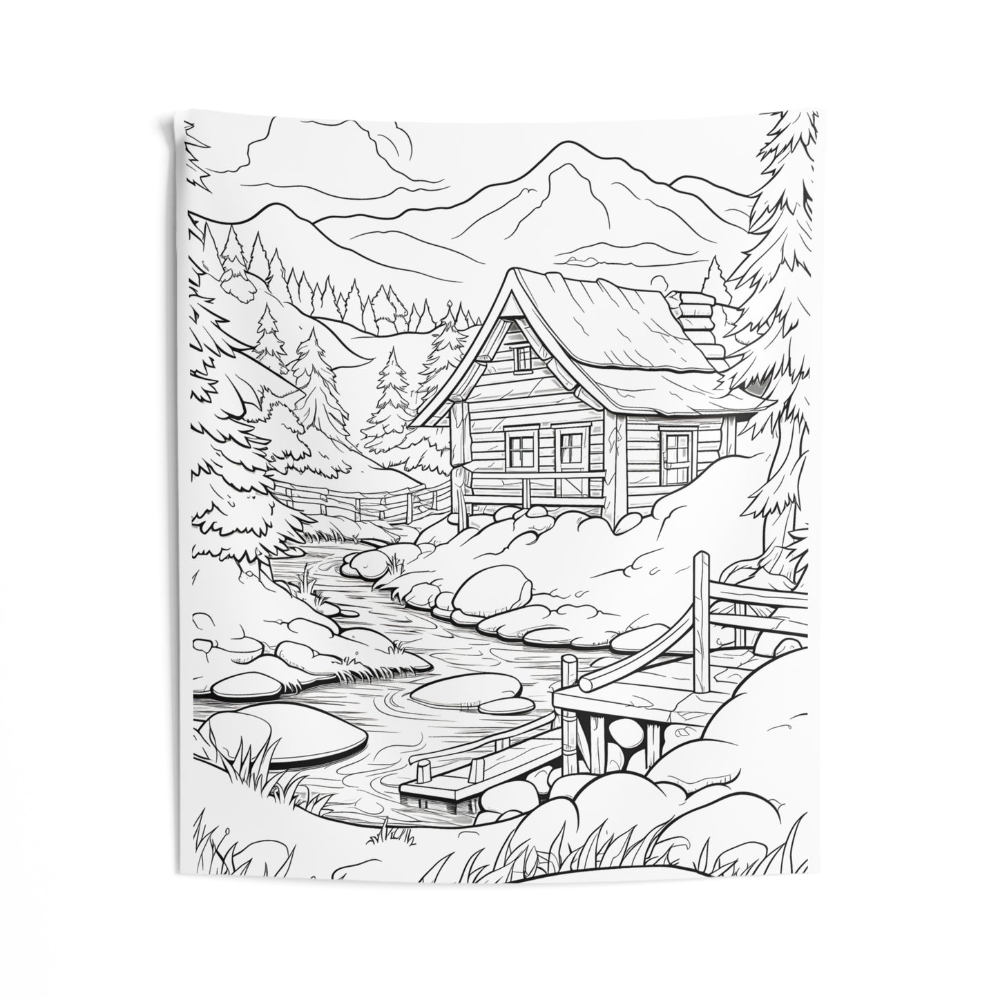 Indoor Wall Tapestries Coloring Kit with 10 Fabric Markers - Mountain Cabin