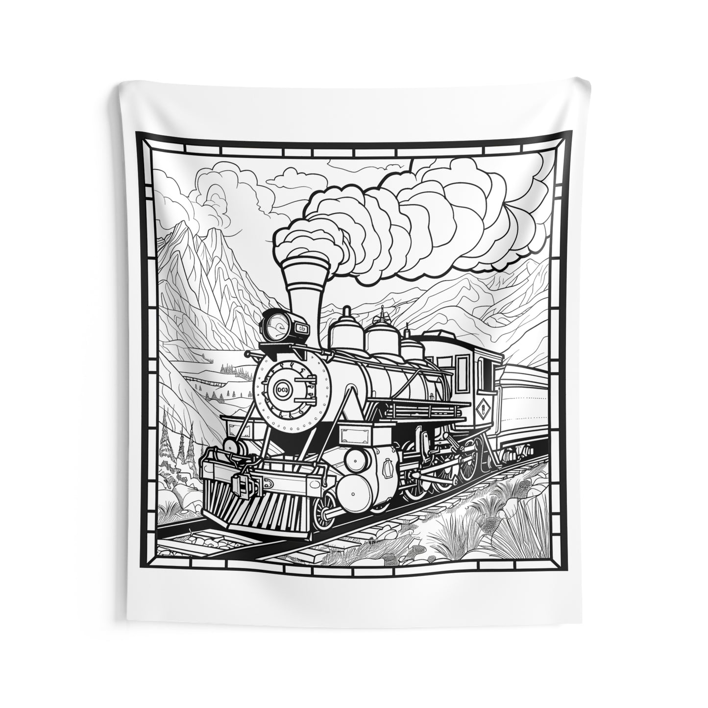 Indoor Wall Tapestries Coloring Kit with 10 Fabric Markers - Steam Train