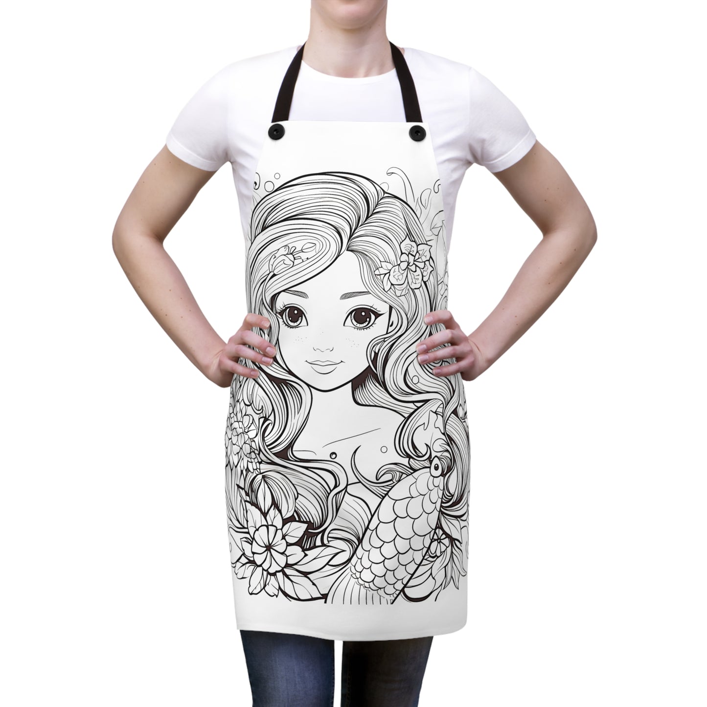 Apron Coloring Kit with 10 Fabric Markers - Mermaid with Floral Elements