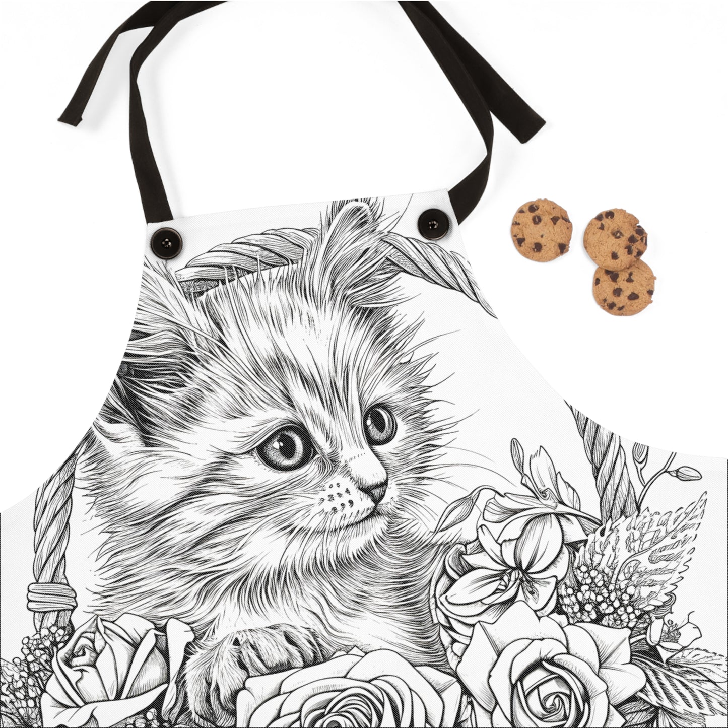 Apron Coloring Kit with 10 Fabric Markers - Kitten in a Basket