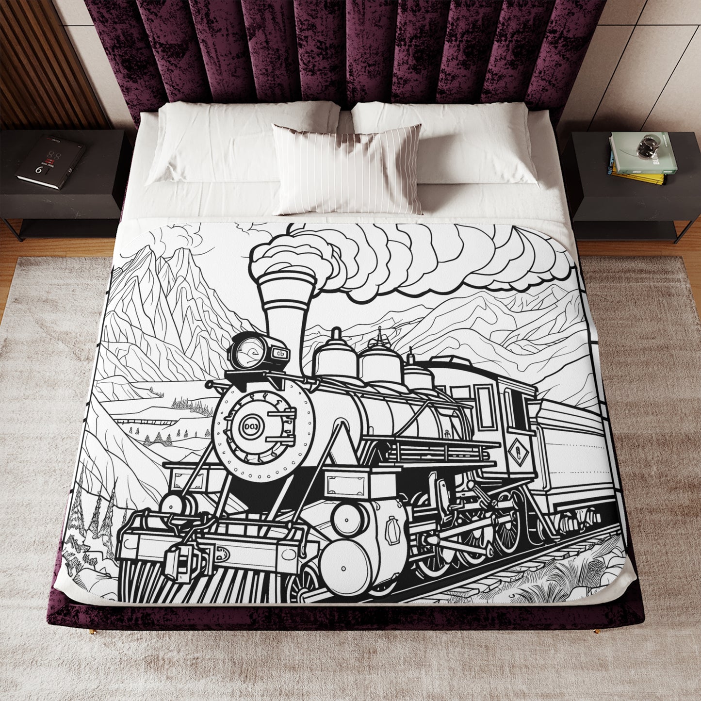 Blanket Coloring Kit with 10 Fabric Markers - Steam Train