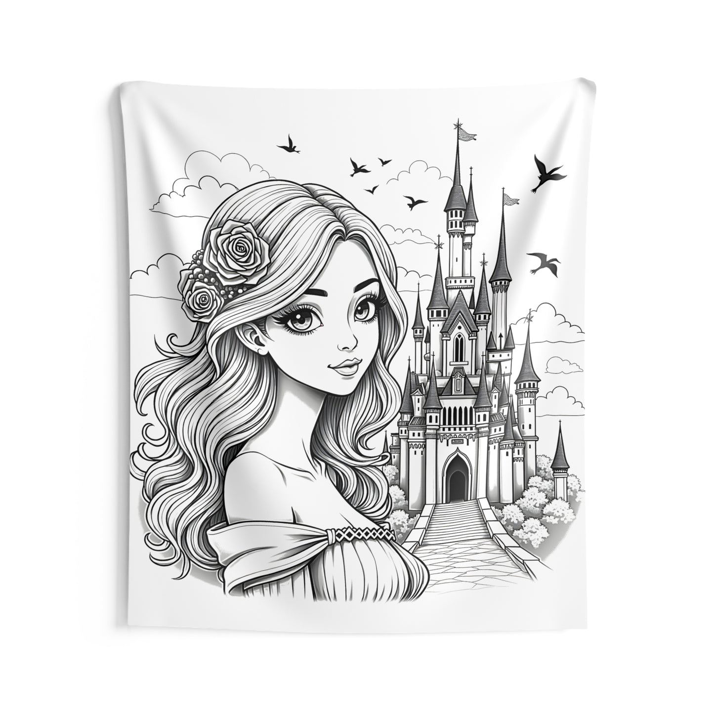 Indoor Wall Tapestries Coloring Kit with 10 Fabric Markers - Castle Princess