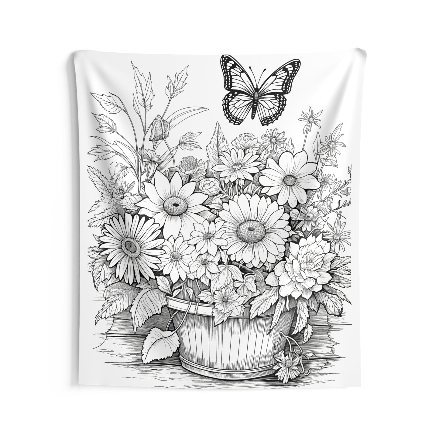 Indoor Wall Tapestries Coloring Kit with 10 Fabric Markers - Bouquet with Butterfly