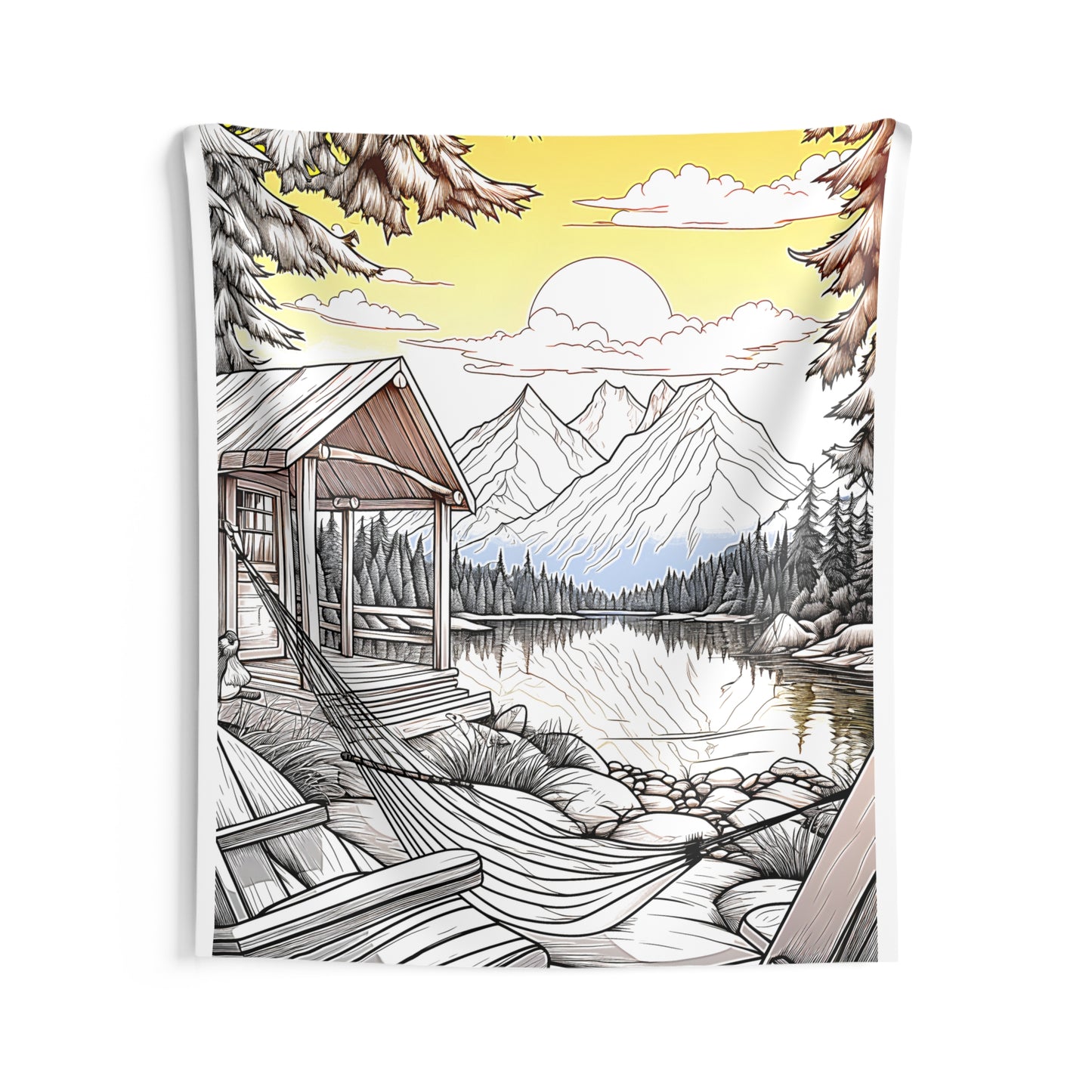 Indoor Wall Tapestries Coloring Kit with 10 Fabric Markers - Mountain Cabin