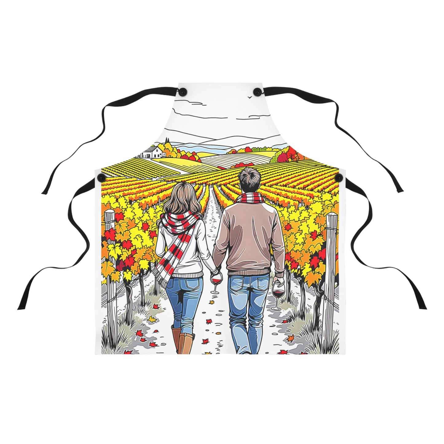Apron Colorful Graphic Design - Couple in Fall Vineyard