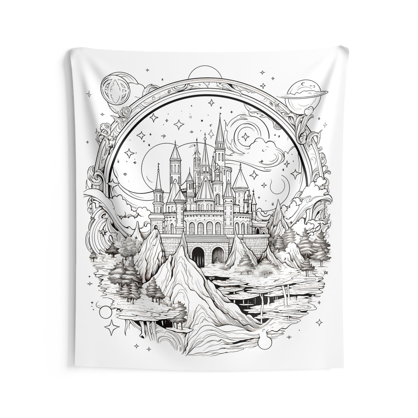 Indoor Wall Tapestries Coloring Kit with 10 Fabric Markers - Fantasy Castle