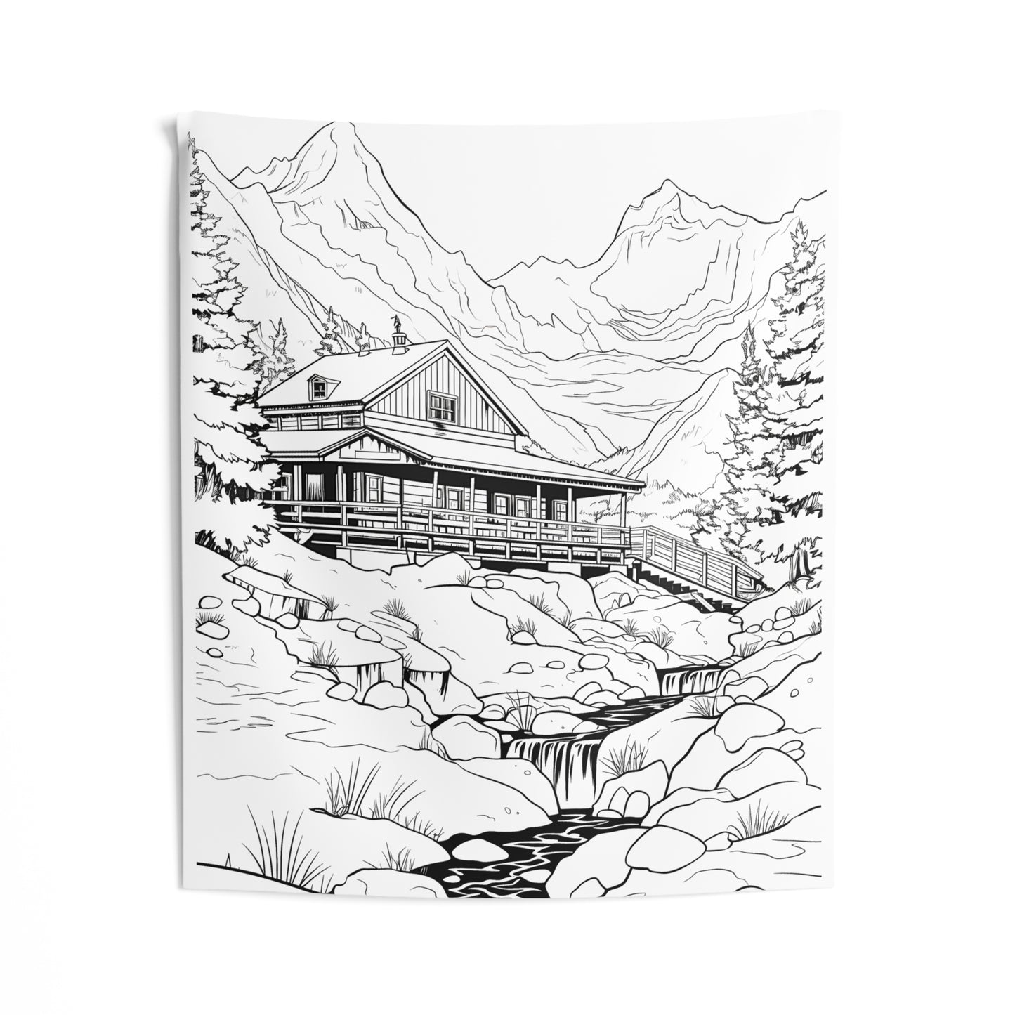 Indoor Wall Tapestries Coloring Kit with 10 Fabric Markers - Mountain Cabin