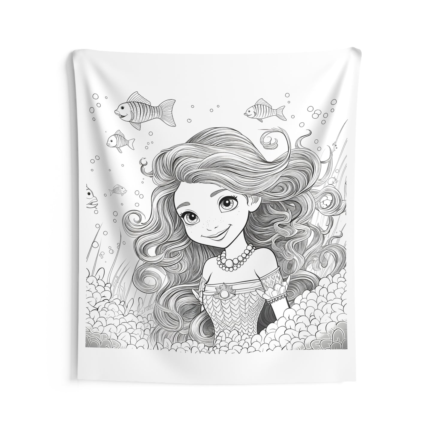 Indoor Wall Tapestries Coloring Kit with 10 Fabric Markers - Underwater Princess