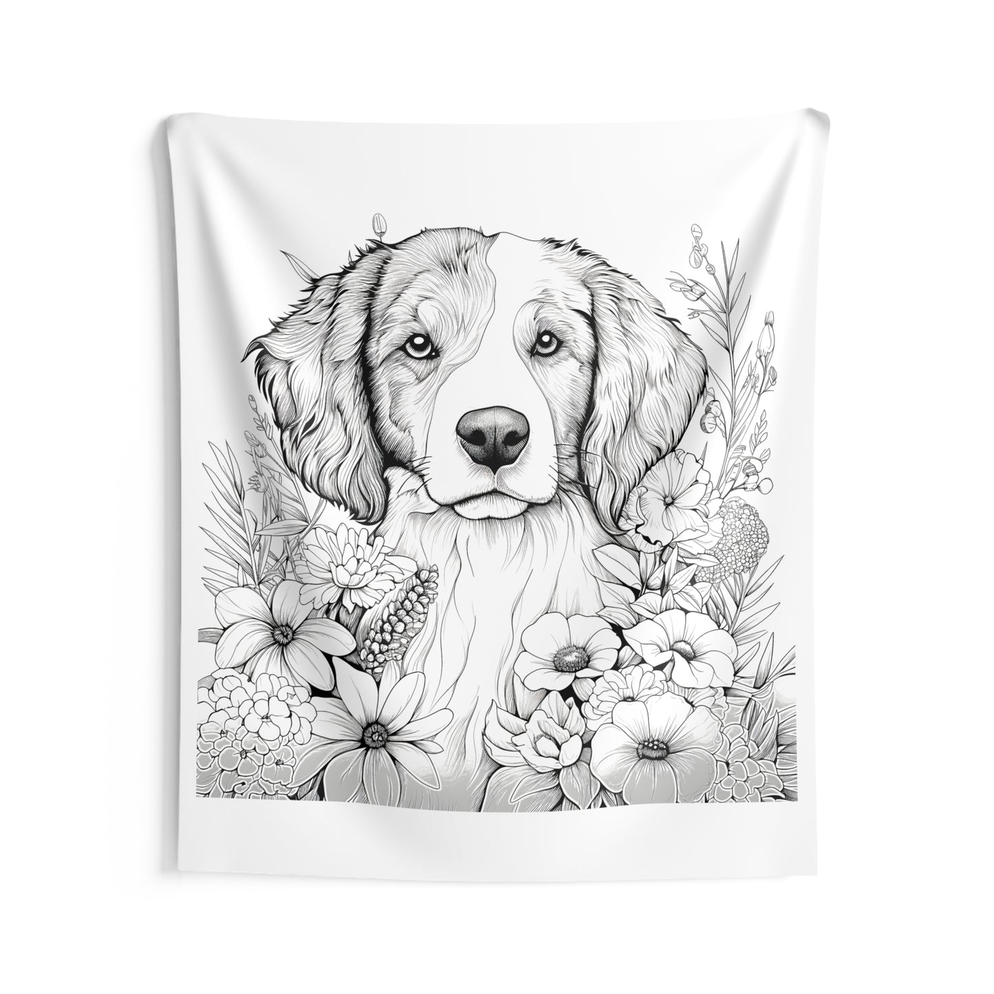 Indoor Wall Tapestries Coloring Kit with 10 Fabric Markers - Dog with Flowers