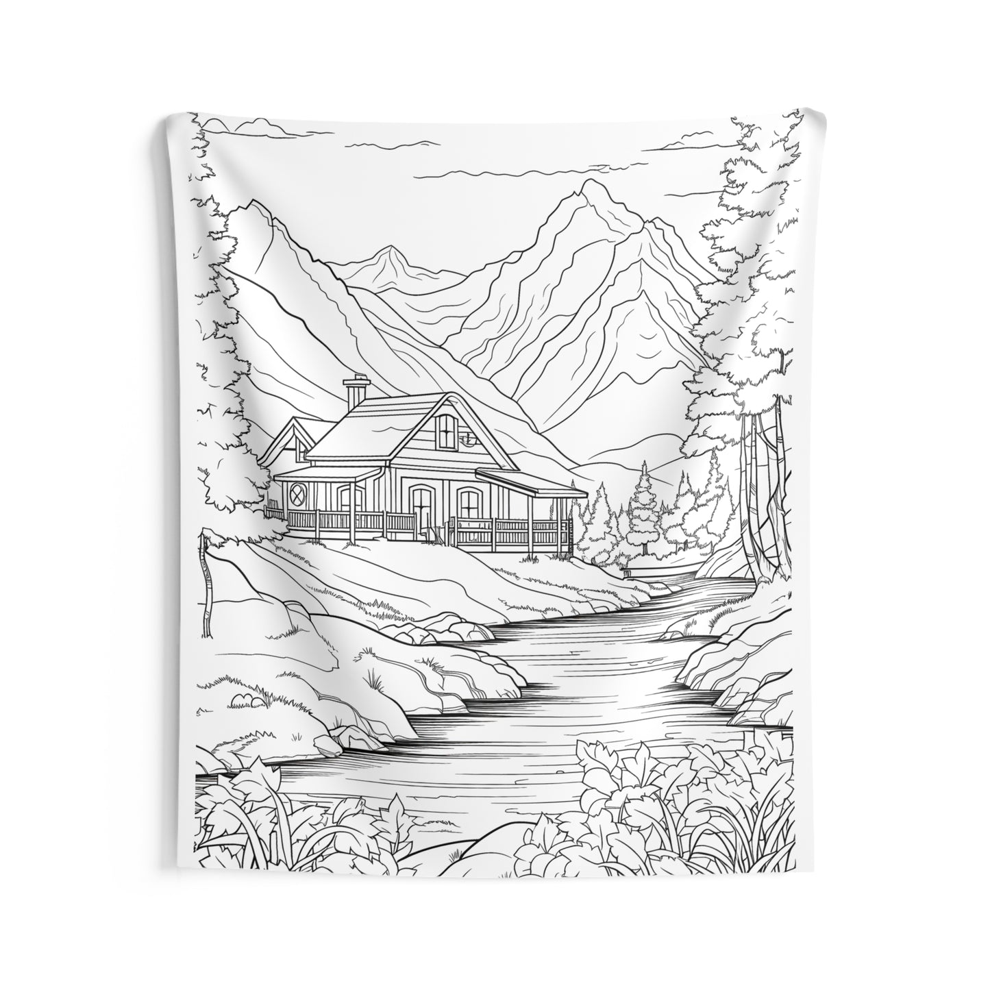 Indoor Wall Tapestries Coloring Kit with 10 Fabric Markers - Mountain Cabin