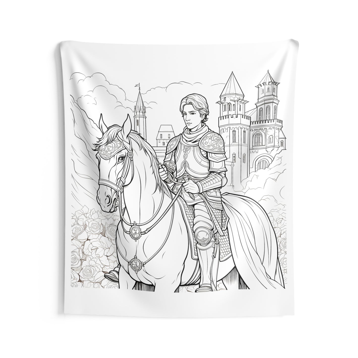 Indoor Wall Tapestries Coloring Kit with 10 Fabric Markers - Medieval Knight on Horseback