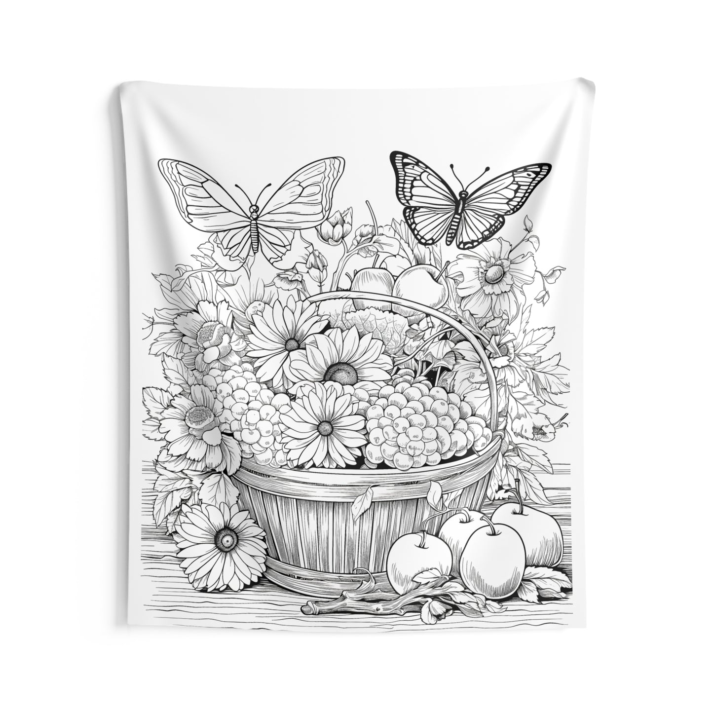 Indoor Wall Tapestries Coloring Kit with 10 Fabric Markers - Basket of Flowers with Butterflies