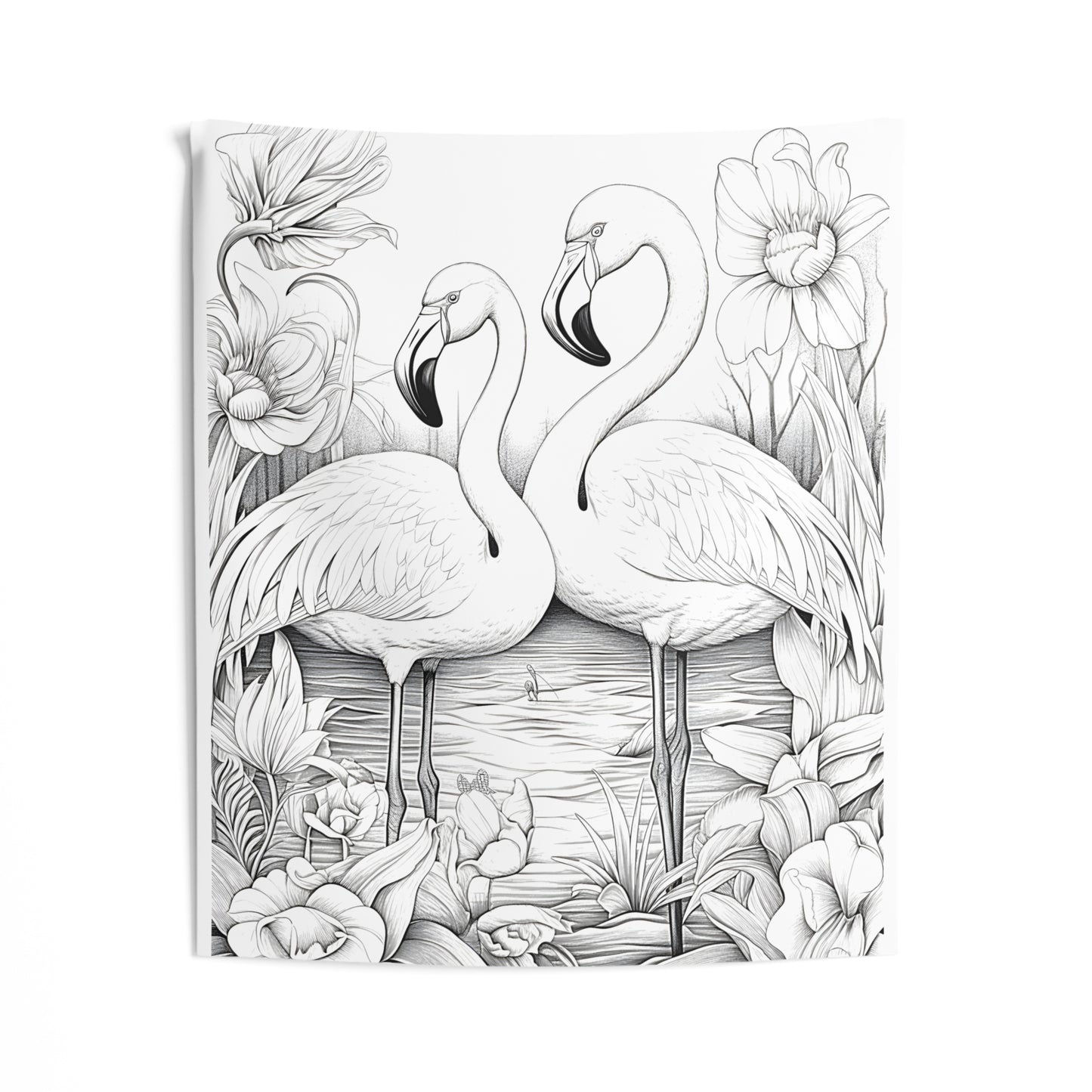 Indoor Wall Tapestries Coloring Kit with 10 Fabric Markers - Flamingos