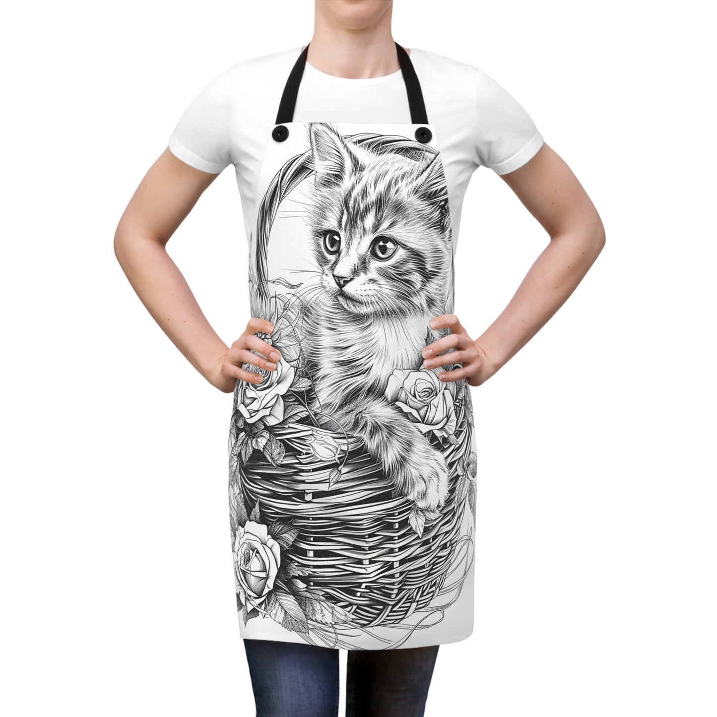 Apron Coloring Kit with 10 Fabric Markers - Kitten in Basket