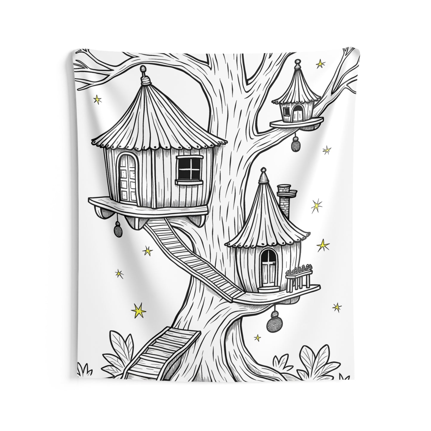 Indoor Wall Tapestries Coloring Kit with 10 Fabric Markers - Fantasy Tree House